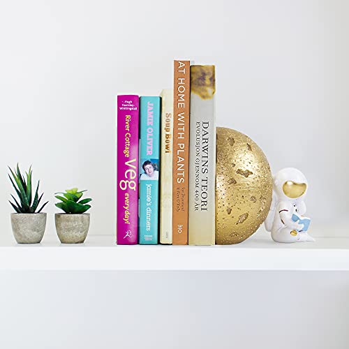 Heavy Duty Astronaut Bookends, Space-Themed Book Ends for Kids Room & Nursery Decor, Gold Moon Book Stoppers to Hold Books, Decorative Bookends for Shelves, Ideal for Boys and Girls - color: Gold
