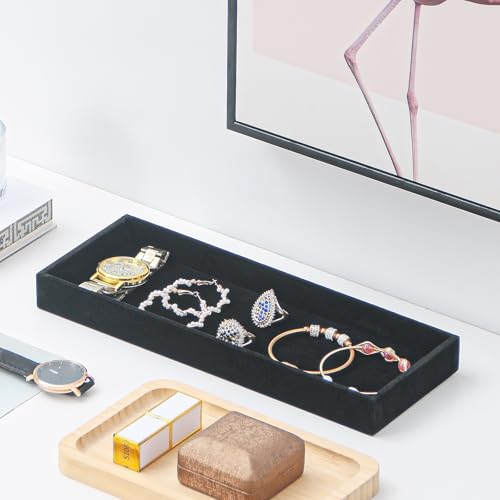 Divided Drawer Organizer Tray, Velvet Jewelry Storage Tray, Necklace Bracelet Ring Earring Display Tray,Bedside Nightstand Desk Holder Tray for Phone Watch Sunglasses Cosmetics Storage/Black/1grid - color: Black, size: Grid1