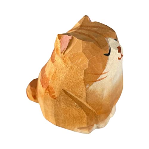 Wooden Cat Figurines Sculpture Statue Lovely Small Carved Orange Cat Statue Handmade Wood Kitten Art Carving Work for Home Office Decoration (Little Orange Cat) - color: Little Orange Cat