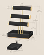 SONGMICS Bracelet Holder Stand, Jewelry Display Stand, Jewelry Organizer, with 3 Tiers and Velvet Tray, Removable Ring Holder, Ink Black UJJS027B01 - color: Ink Black