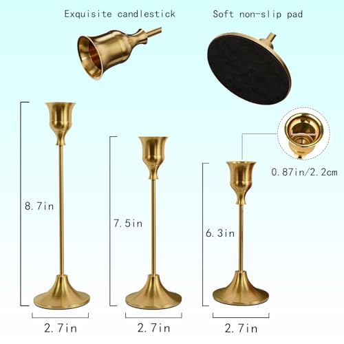 Candle Holder, Modern Minimalist Brass Gold Metal Candlestick Holders, Set of 3 Tall - Elegant Taper Candle Holders for Table Centerpiece, Wedding, Dinner Party Home Decor (2 Set 6 pcs) - color: Brass Gold, size: 2 set (6 pcs)