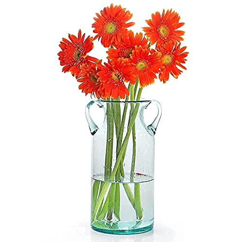 MDLUU Decorative Glass Vase 11" Tall, Bubble Air Flower Vase with Handles, Handblown Jug Vase for Dining Room, Bedroom, Bathroom, Mantel - size: 11" Tall