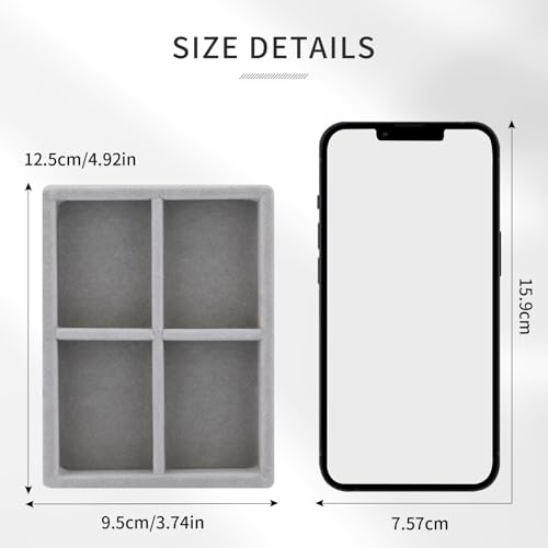 DesignSter Small Jewelry Tray, 2PCS Ring Organizer, Velvet Jewelry Display Tray, Stackable Jewelry Organizer Trays, Jewelry Drawer Organizer Inserts For Dresser, Jewelry Box (Gray) - color: Gray, size: 4 Grids