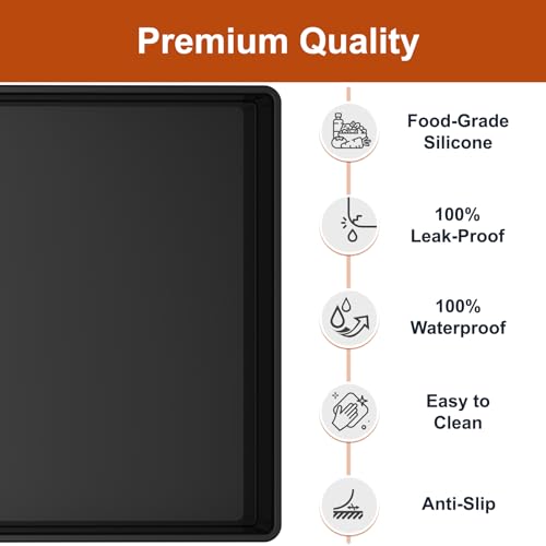 ukeetap Extra Thick Silicone Mat Waterproof with Raised Edge 19” x 12”, BPA Free Non-Slip Dog & Cat Food Mat, Feeding Mat for Food and Water Bowls, Spill Proof Mat to Protect Floors, Black - color: Black, size: 19" x 12"