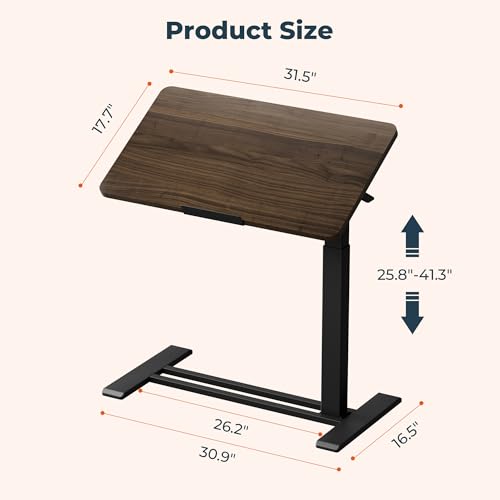 Medical Adjustable Overbed Bedside Table with Casters 90° Tilting Desktop, Pneumatic Mobile Laptop Computer Standing Desk Cart with Tray, Hospital Table(31.5" W x 17.7" D, Mahogany) - color: Mahogany, size: 3218