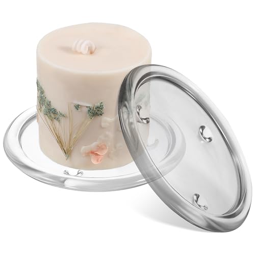 HOMSFOU Clear Glass Pillar Candle Holder Plates, 5.11 Inch Round Crystal Tray - Glass Plate for Aromatherapy Candles, Home Decor, Wedding Banquet, 2 Pack