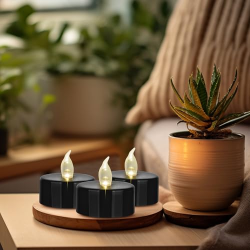 Hanzim Battery Operated LED Tea Lights: 24PACK Flameless Votive Candles Lamp Realistic and Bright Flickering Holiday Gift Long Lasting 200Hours for Seasonal & Festival Celebration Black - color: Black, size: 24pack