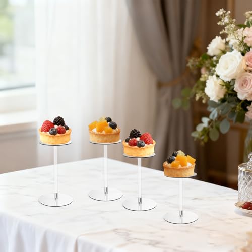 4 Pack Round Acrylic Display Stands, 5.5-5.9-6.5-7in Small Clear Acrylic Display Risers, Plastic Clear Pedestal Set for Gem Jewelry Display, Cupcake Party Table Decor