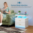 Smart LED Nightstand Set of 2 - with - Modern Night Stand with Wireless Charging Station, Glass Top Bedside Table with Drawers for Bedroom, Glossy End Table with Human Body Induction (White) - color: White X2 2 Drawers-glass Top