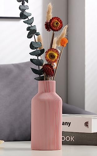 Pink Ceramic Vase for Decor,Minimalist Modern Home,Small Flower Vase for Pampas Grass,Table,Shelf Bookshelf Decor,Mantel and Entryway Decorative(8 in) - color: Pink