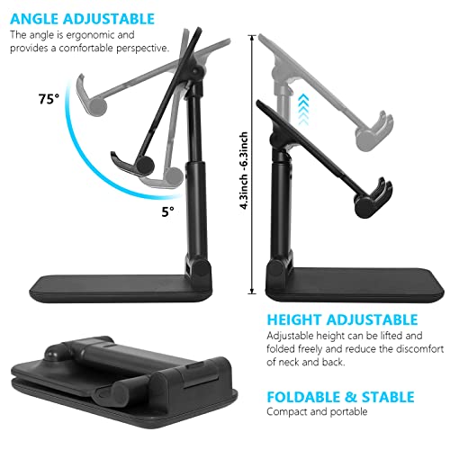 2 Pack Cell Phone Stand, Fully Adjustable Angle Height Phone Stand for Desktop, Foldable Phone Holder Compatible with All Phones 15 14 13 12 11 (Black and White) - color: D-Black & White
