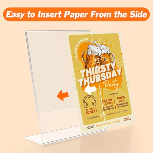 3 Pack Acrylic Sign Holder 8.5x11 Inches, Clear Display Holder, L-Shape Vertical Menu Holder Stand, Flyer Display Stand, Table Paper Holder, Plastic Sign Display Stand for Restaurants, Store, Office