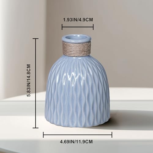 Blue Ceramic Vase for Flowers, 6 inch Small Modern Vase for Home Decor, Textured Decorative Vases for Centerpieces,Bathroom, Living Room, Desk,Shelf,Office Decor - color: Blue
