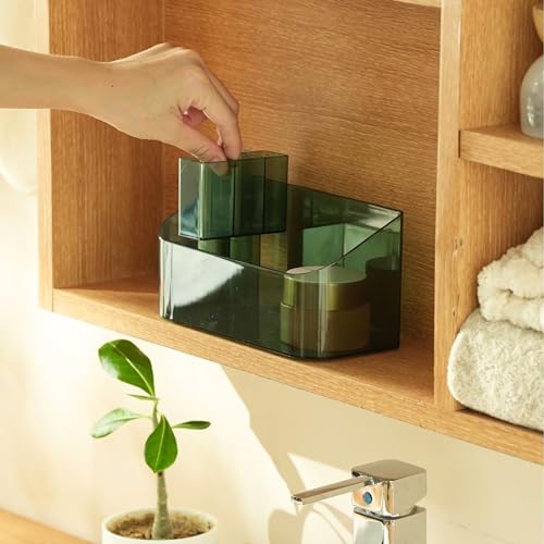 SUNFICON Makeup Tray Holder Organizer Cosmetic Display Case Tabletop Desktop Vanity Countertop Bathroom Wall Cabinet Medicine Storage Box 9 Dividers 2 Removable for Womens Ladies Girls Crystal Green - color: Green