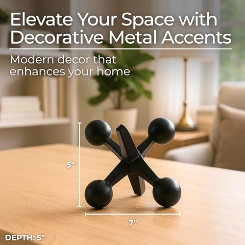 Black Metal Jacks Decorative Object – Abstract Sculpture Modern Home Decor Ornament – Shelf Styling & Coffee Table Decor for Bathroom, Office & Living Room – 7" x 5" - color: Black