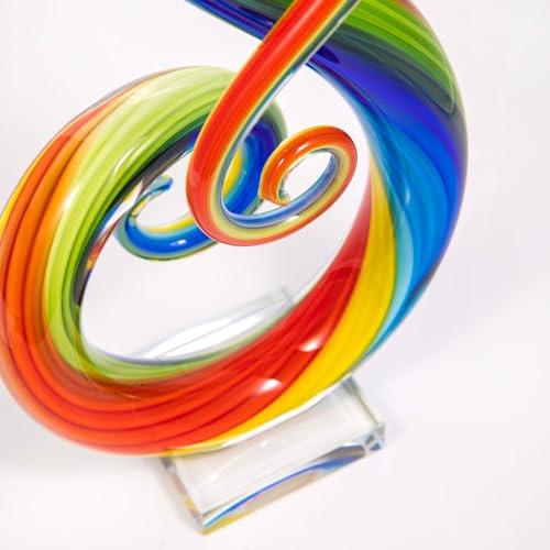 Luxury Lane Hand Blown Treble Sommerso Art Glass Sculpture for Home Decor Rainbow 14 inch Tall Centerpiece Table Decoration - size: 14" tall