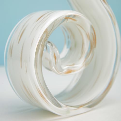11.4" Tall Hand-Blown Glass Sculpture Murano-Style Sculpture Art Ornament Statue Figurines Home Decor Accent Piece Coastal Ocean Nautical Home Decor,Shelf,TV Stand,Tabletop Centerpieces,Wonderful Gift - color: White