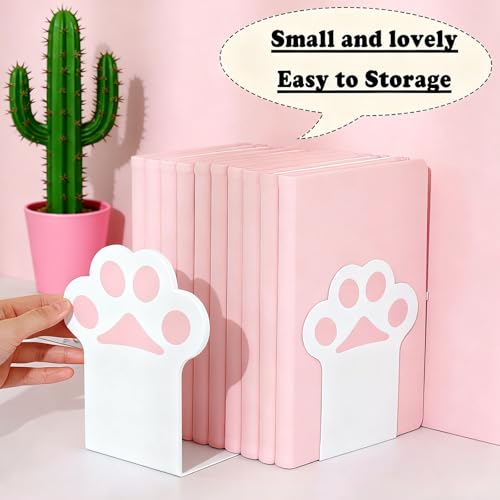 2 Sets Cat Paw Metal Bookends (4 Pieces in Total) Cute Desktop Bookshelf Sturdy Cartoon Bookshelf for Home and Office Decoration(White) - color: 2 Sets White