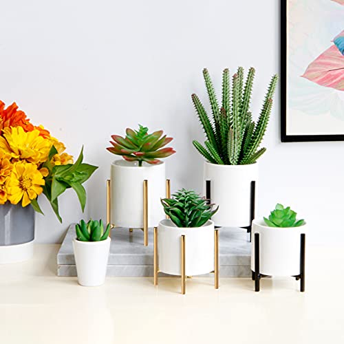 Gold pencil cup Sturdy metal frame with white ceramic pen holder For desks and kitchen appliance holders - color: White gold, size: H 4.6''