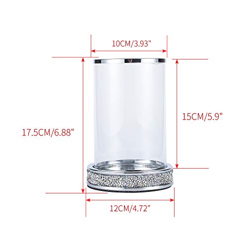 Pillar Candle Holders set of 2,Hurricane Candle Holders for Pillar Candle,Glass Candle Holder for Coffee Dining Table, Wedding, Christmas, Halloween, Home Decoration,Silver Candle Holders - color: Silver Rhinestone