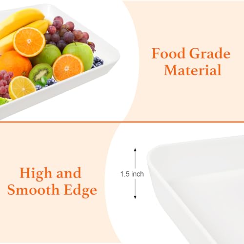 greenandlife 4 Pcs 16" x 11" Large Serving Trays for Party Supplies, Plastic Platters for Serving Food, Unbreakable Reusable Trays for Snack, Fruit, Cookies, Desserts in Kitchen, BPA Free, White - color: White