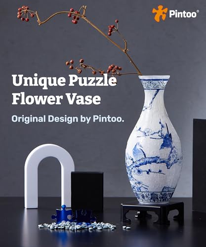 Pintoo 3D Puzzle Vase Unique Flower Vase Made by 160 Curved Plastic Puzzle Pieces House Warming Gift for Flower Arrangements and Home Decoration, for Mom [S1025] (Translucent, Magpies on Plum Tree) - color: Magpies on Plum Tree, size: Translucent