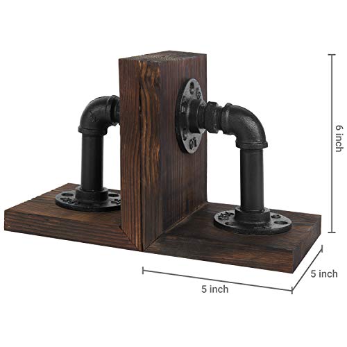 MyGift Book Ends Decorative, Bookends for Shelves, Metal Bookends for Heavy Books, Office Decor for Men, Wood Book Stopper, Realistic Industrial Pipe Design, Dark Brown - color: Dark Brown