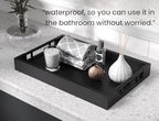 Fibogollo Bamboo Serving Tray with Metal Handles,15x10in Ottoman Decorative Trays Platter for Coffee Table,Living Room,Bar,Party,Medium(Black) - style: Black-Medium