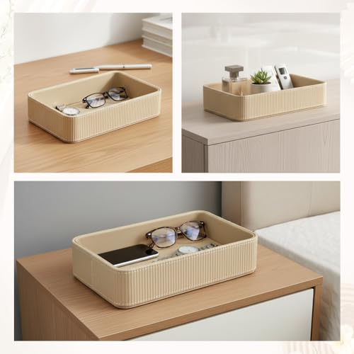 PU Leather Valet Tray Organizer, Desk Organizer Tray, odern Nightstand Organizer Bedside Desktop Storage for Men Women, Decorative Vanity Trays Key Bowl Trinket Dish