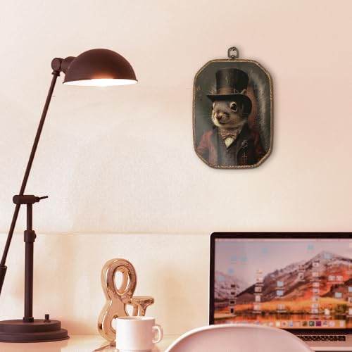 Hxlac Victorian Squirrel Rectangular Wall Art Framed, Vintage Victorian Style Animal Rectangular Wall Decor, Autumn Squirrel Hanging Canvas Prints Wall Sculptures for Farmhouse Home Room Decor, 7.1x10.2 Inch - color: rectangular squirrel