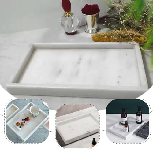 Natural Marble Tray, Stone Tray for Bedroom/Bathroom/Kitchen/Vanity Countertop, Jewelry Tray for Rings Earrings Necklace Bracelet Watch, Room Decor Aesthetic - color: Starry Sky White, size: 11.8" x 7.9" x 1.2"