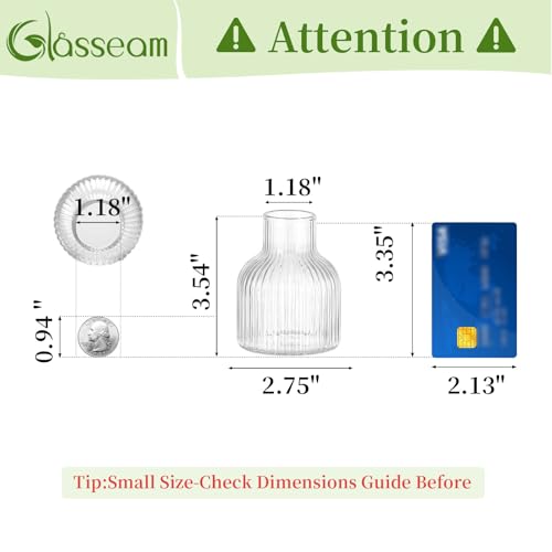 Glasseam Glass Bud Vases for Centerpieces: Modern Small Flower Vase Set of 4 for Home Decor - Clear Mini Table Centerpieces for Minimalist Living Room Shelf Kitchen Wedding Party Decorations - color: Clear- Narrow Ribbed