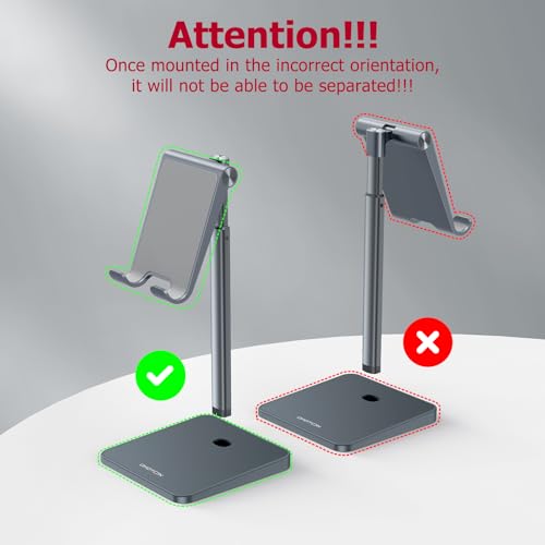 OMOTON Cell Phone Stand, Adjustable Angle Height Desk Phone Dock Holder for iPhone Air/17 Pro Max/ 11 Pro/XS Max/XR, Samsung Galaxy S20 / S10 / S9 / S8 and Other Phones (3.5-7.0-Inch), Gray - color: Gray
