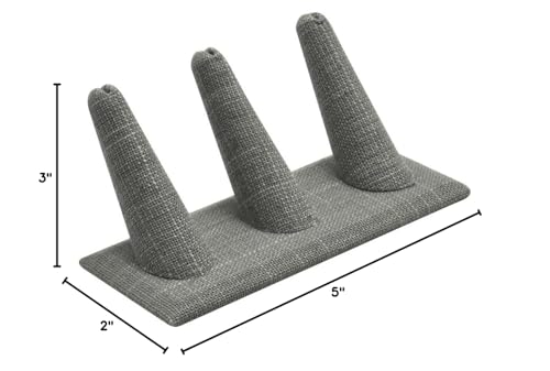 Three Finger Grey Linen Jewelry Ring Display Stand Tray ~ Holds 3-6 Jewelry Rings - size: 3 Finger