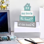 Cinnvoice 4 Pcs Farmhouse Tabletop Decor Rustic Family Blessed Home Table Centerpiece This Is Us Sign for Kitchen Shelf Desk Fireplace Mantel Tiered Tray Decor(May Love Be the Heart of This Home) - style: May Love Be the Heart of This Home