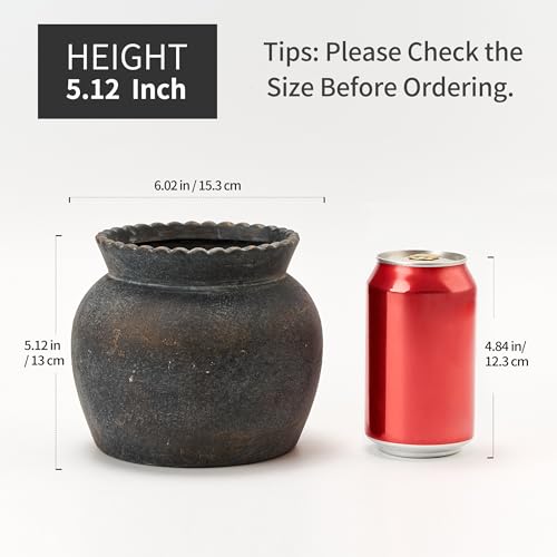 SIDUCAL Ceramic Flower Vase with Wide Mouth Lace, 5.1 Inch Pottery Rustic Farmhouse Boho Vases, Small Terracotta Vase for Home Decor, Table, Living Room, Bathroom, Shelf, Wedding, Bronze - color: 18967-bronze