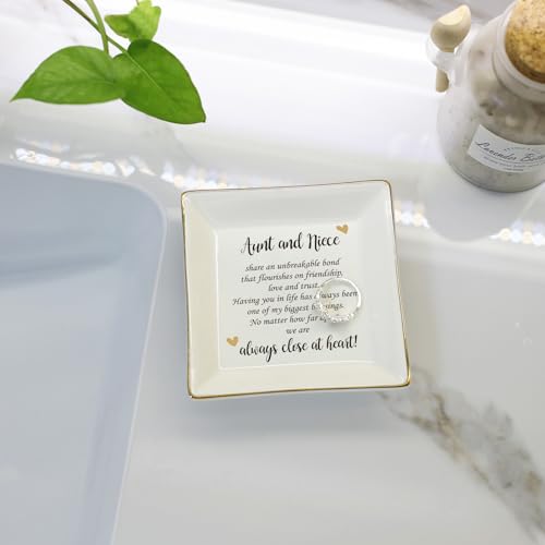 HOME SMILE Mother's Day Aunt Gifts from Niece,Aunt and Niece Gifts,Ceramic Jewelry Dish Tray for Aunts BirthdayValentine's,Thanksgiving,Xmas-Aunt and Niece Share an Unbreakable Bone - style: Aunt
