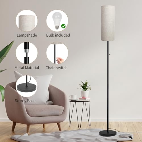 Floor Lamp for Living Room, Modern Standing Lamps with Lampshade, Minimalist Tall Lamp with Chain Switch for Living Room, LED Bulb Included (Beige Shade) - color: Beige Shade