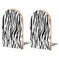 Wooden Bookends 2 Pcs,Black and White Zebra Animal Print Heavy Duty Office Book Ends Anti Slip Book Shelf Holder with Metal Base Decorative Book Stands - color: Black and White Zebra Animal Print
