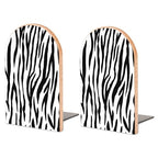 Wooden Bookends 2 Pcs,Black and White Zebra Animal Print Heavy Duty Office Book Ends Anti Slip Book Shelf Holder with Metal Base Decorative Book Stands - color: Black and White Zebra Animal Print
