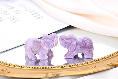QINJIEJIE Lepidolite Crystals Elephant Decor Cute Desk Stones Figurine Natural Gemstones Decoration Home Room Office Pocket Hippie Statue Meditation Spiritual Gem Stocking Stuffers Gift for Women - color: Lepidolite