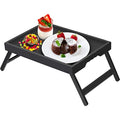 Artmeer Bed Tray Table with Folding Legs,Bamboo Breakfast in Bed for TV Table, Laptop Computer Tray,Eating,Snack Tray(Black) - color: Black, size: Medium