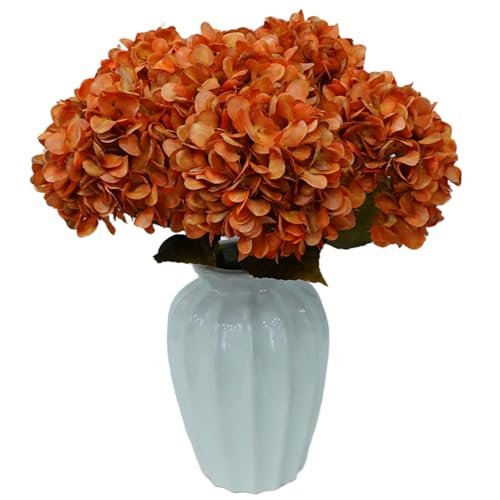 6pcs Artificial Hydrangea Flowers - Easy to Shape for Home Decor,Commercial Staging & DIY Crafts, Maintenance-Free Fake Flowers in Multiple Color Options, Flores Artificiales(Autumn Orange) - color: Autumn Orange