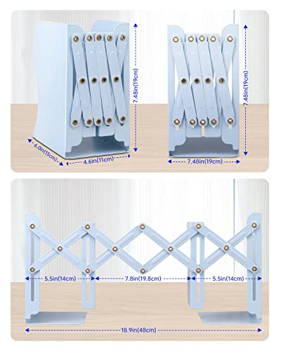 Honagu Adjustable Bookends, Metal Book Ends for Shelves Heavy Book, Desk Magazine File Organizer for Home, Office, Books, Papers, Extends up to 19 inches, Gifts for Students,Teachers (Light Blue) - color: Light Blue