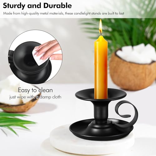 2 Pack Candle Stick Holder, Metal Taper Candlelight Stand for Party Wedding Christmas Table Home Decoration (Black)