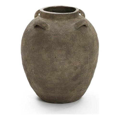 LuxenHome Rustic Ceramic Flower Vase,15 Inch Tall Brown Terracotta Cauldron Vase for Living Room Decor，Large Floor Vase Home Décor Accents,Round Vintage Pottery Vases Home Decor - size: Large
