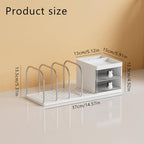 Desk Organizer with Bookends, Desktop Storage Box with 2 Drawers 3 Top Compartments and 4 Bookends, Multi-Functional Desk Accessories Organizer for Home Office School Supplies (White)