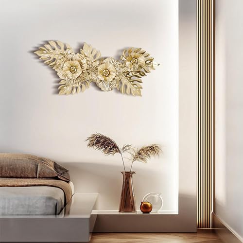 Flower Leaves Metal Wall Decor, Hollow Out Wall Sculpture Creative Luxury Iron Hanging Artwork for Office Home Decorations Party Living Room, Aureate - color: Aureate