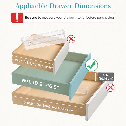 Vtopmart 12 Pack Drawer Dividers for Clothes, 4" High 10.2"-16.5" Adjustable Expandable Dresser Drawer Organizer, Clear Plastic Separators for Dresser, Baby Clothing, Underwear, Cosmetic, Toiletries - size: 4" H,10.2-16.5" L