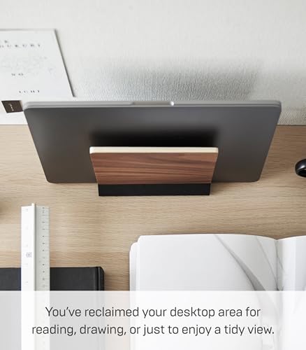 Yamazaki Home Rin Portable Laptop Holder Stand for Desk in Bedroom Or Office, Wooden Storage Station - Steel + Wood - color: brown (french toast 19-1012tcx)